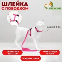Комплект для кошек, ширина 1 см, ОШ 16,5-27 см, ОГ 21-35 см, поводок 120 см, розовый