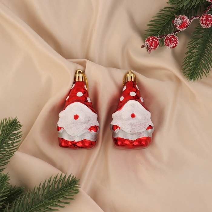 Украшение ёлочное Украшение ёлочное "Гном, колпак в горох" (набор 2 шт) 9х4,5 см, красный