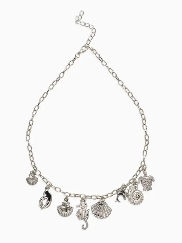 Колье "Летний вайб" морской мир, цвет серебро