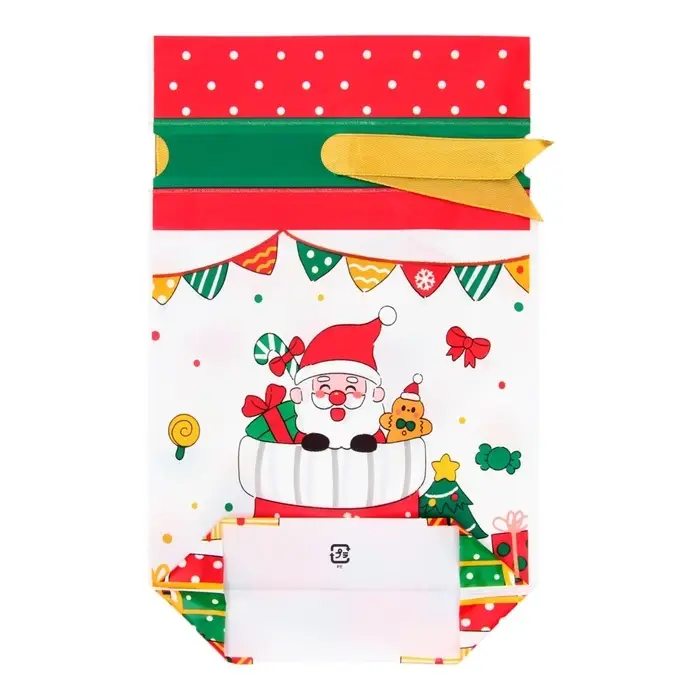 Пакет полиэтиленовый подарочный, с завязками  Пакет полиэтиленовый подарочный, с завязками "Новогодний носок", 15х23см.