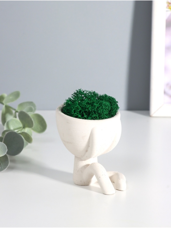 Кашпо бетонное  Кашпо бетонное "Мистер Грин" со мхом 6,7*6*6,5 см белый (мох зеленый стабилизированный)