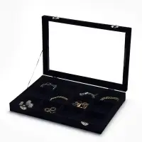 Шкатулка для украшений 12 ячеек, стеклянная крышка, 35&times;24&times;4.5 см, чёрная