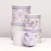Набор шляпных коробок 5 в 1 &laquo;Астры&raquo; сиреневый, 22&times;19.5, 14&times;13 см