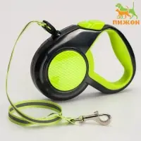 Рулетка &laquo;Пижон&raquo;, 5 м, до 25 кг, светоотражающая, трос, прорезиненная ручка, зелёная