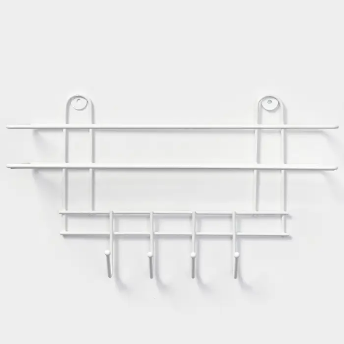 Полка для ванной прямая, 4 крючка, 33&times;12.5&times;21 см, белая
