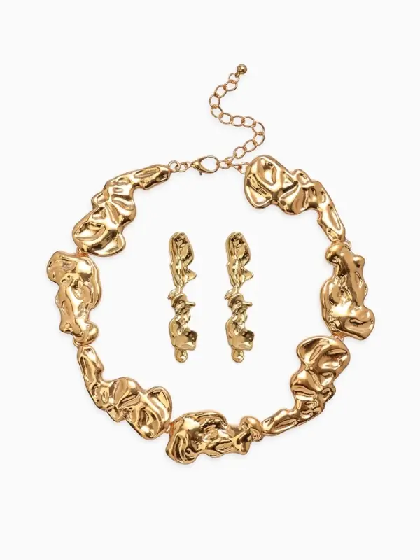Набор 2 пред-та: серьги, колье Набор 2 пред-та: серьги, колье "Мятое", цвет золото 35см+удл 6см серьги