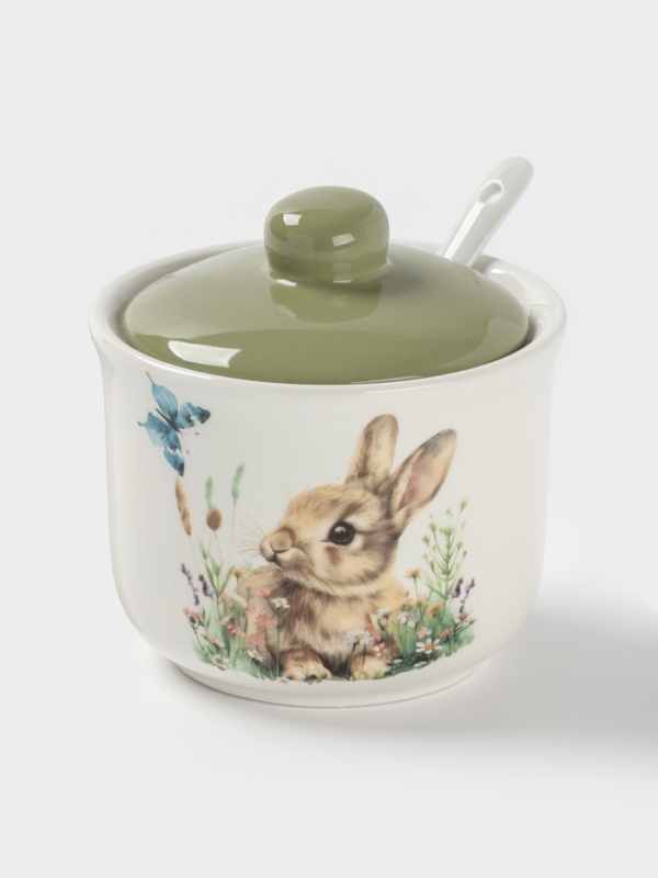 Сахарница с ложкой Доляна "Зайка" цвет белый  10х9 см 300 мл