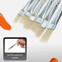 Набор кистей для рисования, щетина, 6 штук: № 1, 2, 3, 4, 5, 6, плоские, деревянная ручка, международный размер