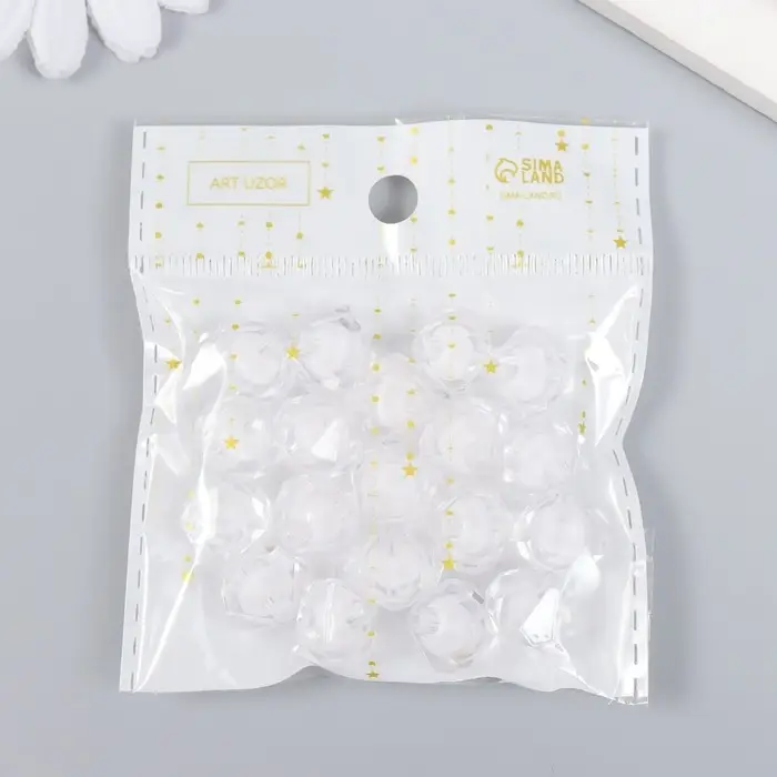 Бусины для творчества пластик "Кристалл-многогранник белый" набор 16 гр 1,2х1,4 см