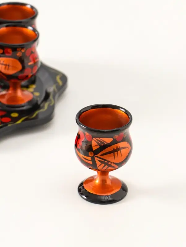 Подарочный набор: 6 шт. 30 мл рюмок на подносе, дерево хохлома