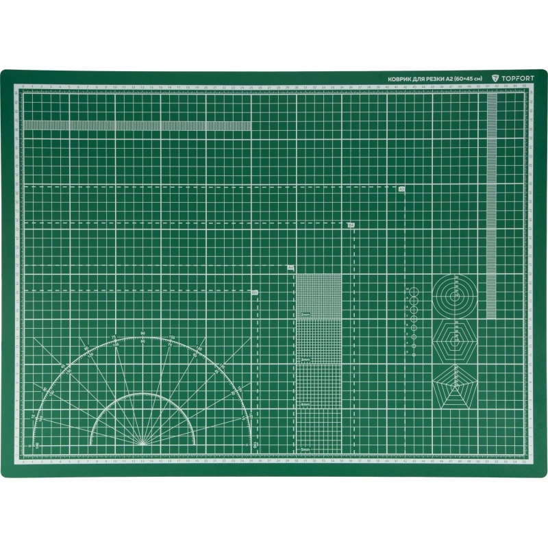 Коврик для резки Topfort 3х-слойный А2 (60х45см),2х-сторонний,зеленый