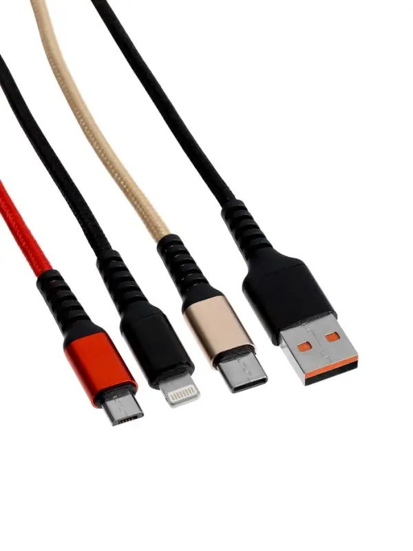Кабель D02E, 3 в 1, Type-C-microUSB-Lightning, 1.2 м, зарядка+передача данных, чёрный