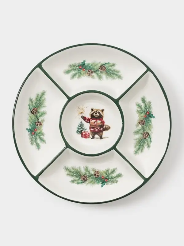 Менажница Доляна «Новогодние животные», 5 секций, d=25.5×3.1 см, доломит, белая