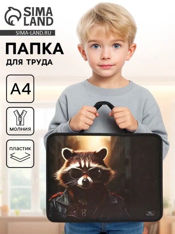 Папка для труда, А4, пластиковая, 33&times;26&times;7.5 см &laquo;Енот&raquo;