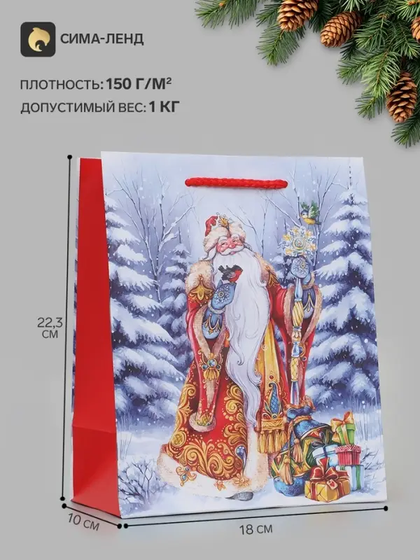 Пакет подарочный &laquo;Дедушка Мороз&raquo;, 18&times;10&times;22.3 см