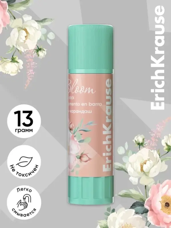 Клей-карандаш, ErichKrause EasyStick Pastel Bloom, PVP, экономичный расход, 6 г, МИКС