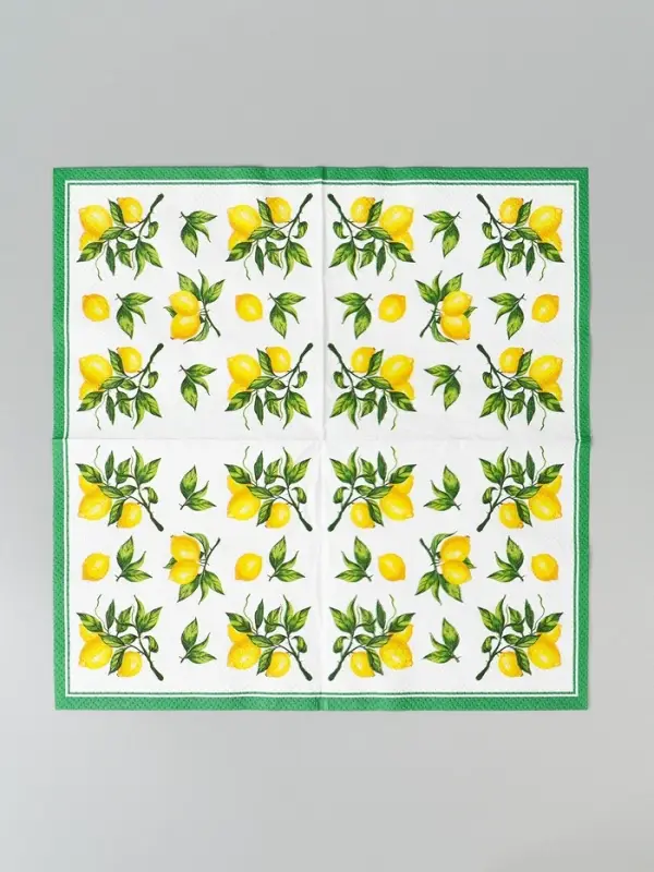 Салфетки бумажные с лимонами, 24&times;24, 3 слоя, 25 шт.