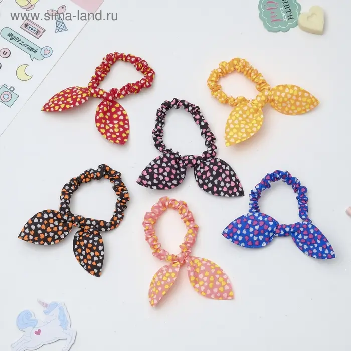 Резинка для волос «Веселые ушки», кружева сердечки, МИКС Резинка для волос «Веселые ушки», кружева сердечки, МИКС