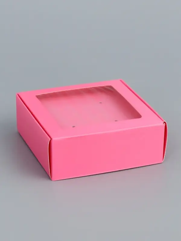 Коробка для бижутерии с PVC окном 8×8×3 см, розовый Коробка для бижутерии с PVC окном 8×8×3 см, розовый