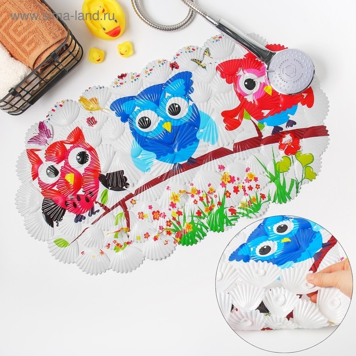 Коврик противоскользящий в ванну на присосках Доляна «Совы», 37×65 см, ракушка Коврик противоскользящий в ванну на присосках Доляна «Совы», 37×65 см, ракушка