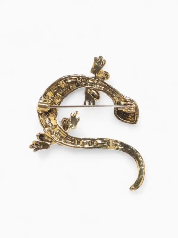 Брошь со стразами &laquo;Ящерица&raquo;, разноцветная в чернёном золоте