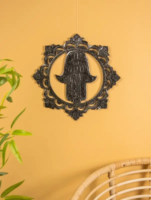 Панно "Хамса" МДФ, 40х40х1 см, цв. серебро/чёрный