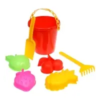 Набор для игры в песке (Ведро 1л, 4 формочки фрукты-ягоды, грабельки и лопатка)