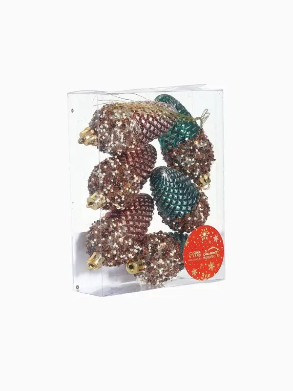 Ёлочные игрушки 6 шт. &laquo;Шишка Феерия&raquo; 8&times;3.5 см, зелёно-золотой