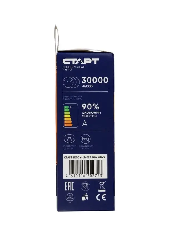 Лампа светодиодная СТАРТ, 10 Вт, Е27, С37, 4000К, 800 Лм, свечение нейтральное белое