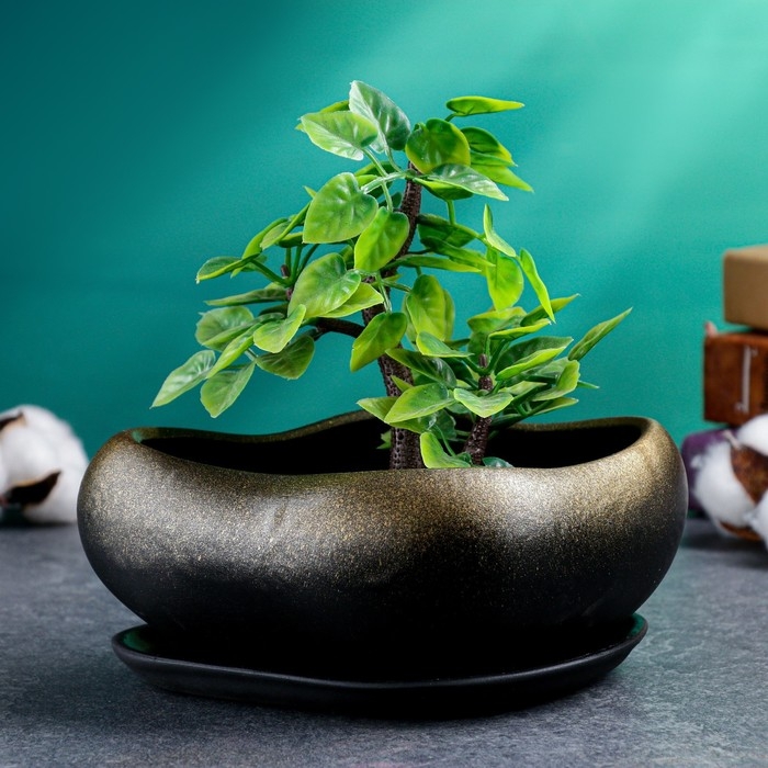 Горшок "Бонсай малый" для кактусов и суккулентов, золото, 0,6, л/ 17х14х8см