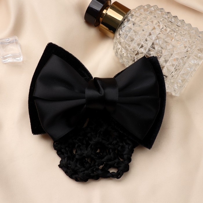 Заколка-автомат для волос  Заколка-автомат для волос "Бантик" с сеточкой для пучка, d-10 см, чёрный