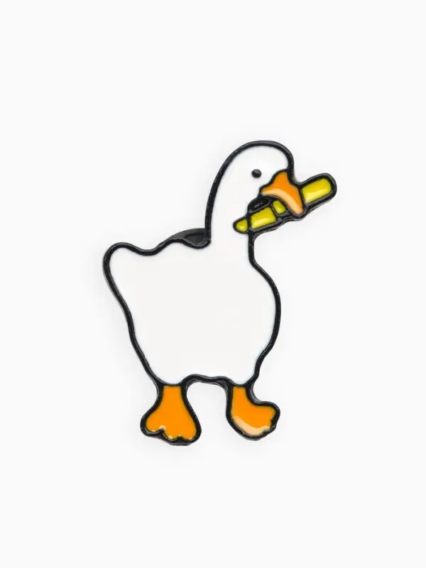 Значок &laquo;Гусь&raquo;, с ножом, бело-оранжевый в чёрном металле