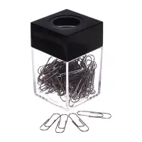Скрепочница квадратная с магнитом прозрачная пластик, скрепки 28 мм-100 штук