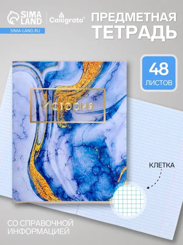 Предметная тетрадь по истории Calligrata &laquo;Мрамор светлый&raquo;, 48 листов, в клетку, со справочным материалом, обложка из мелованного картона