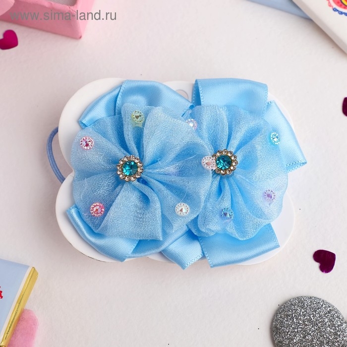 Резинка для волос "Маленькая модница" (цена за пару) стразы, голубой