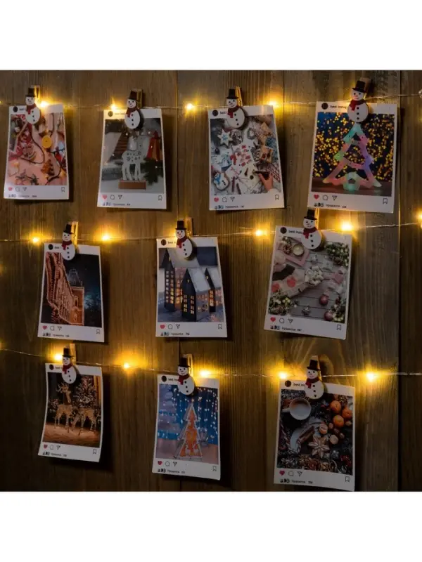 Гирлянда &laquo;Нить&raquo; 2 м, роса с насадками &laquo;Прищепка-снеговик&raquo;, IP20, серебристая нить, 20 LED, от батареек АА&times;2, свечение тёплое белое