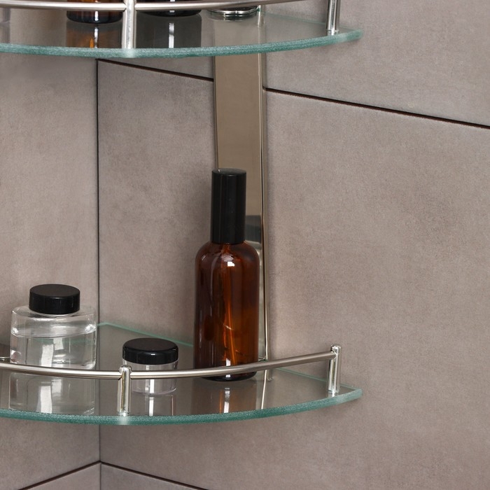 Полка для ванной комнаты 2х-ярусная угловая Штольц Stölz, 24×24×28 см, нержавеющая сталь, стекло Полка для ванной комнаты 2х-ярусная угловая Штольц Stölz, 24×24×28 см, нержавеющая сталь, стекло
