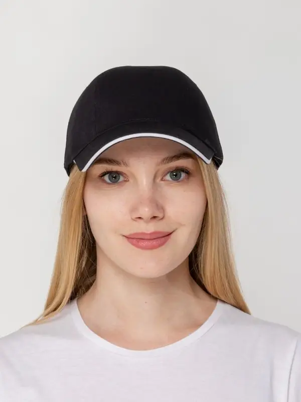 Бейсболка Canopy, черная с белым кантом Бейсболка Canopy, черная с белым кантом