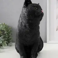 Фигурка (гипс) Кошка Черная окраска. Высота 31,5 см, Ширина 16 см, Длина 24 см.