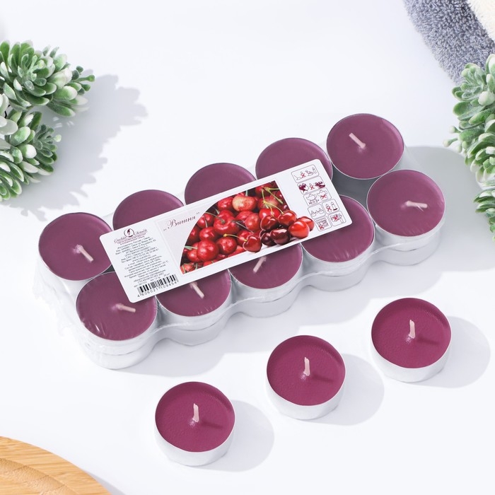 Набор чайных свечей ароматических в термоусадке Набор чайных свечей ароматических в термоусадке "Вишня", 3,8х1,6 см, 3,5 ч, 12 г, 20 штук