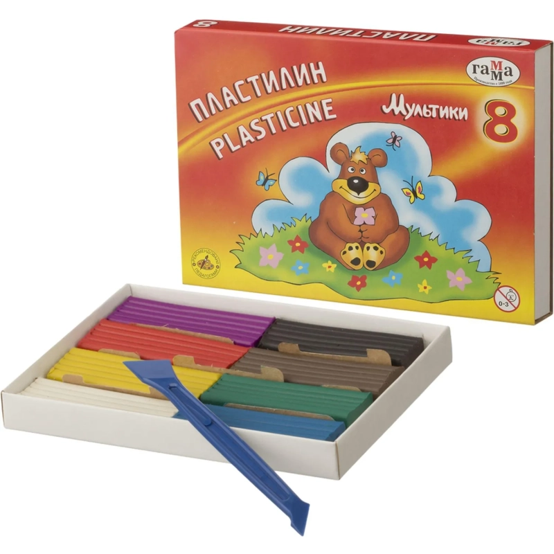 Пластилин Гамма Мультики 8цв 160г со стеком
