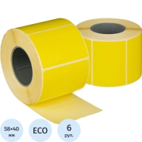 Термоэтикетки ЭКО 58х40, 700 шт/рул, вт.40, желтые, 6 рул/уп (спайка)