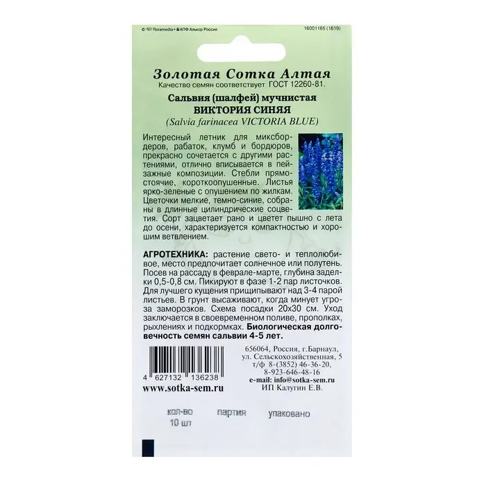 Семена цветов Сальвия "Виктория синяя",10 шт Семена цветов Сальвия "Виктория синяя",10 шт