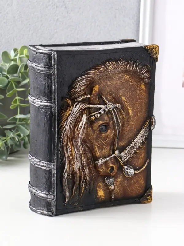 Копилка (гипс) Книга Лошадь  Высота 21 см, ширина 7,5 см, длина 16,5 см, бронзовый