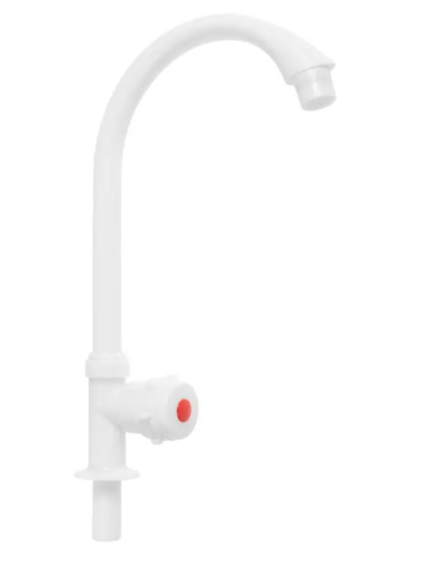 Кран на одну воду ZEIN Z2019, круглая ручка, пластик, высокий R-образный излив, белый