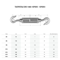 Талреп крюк-крюк ТУНДРА krep,  DIN1480, М8, оцинкованный, 1 шт