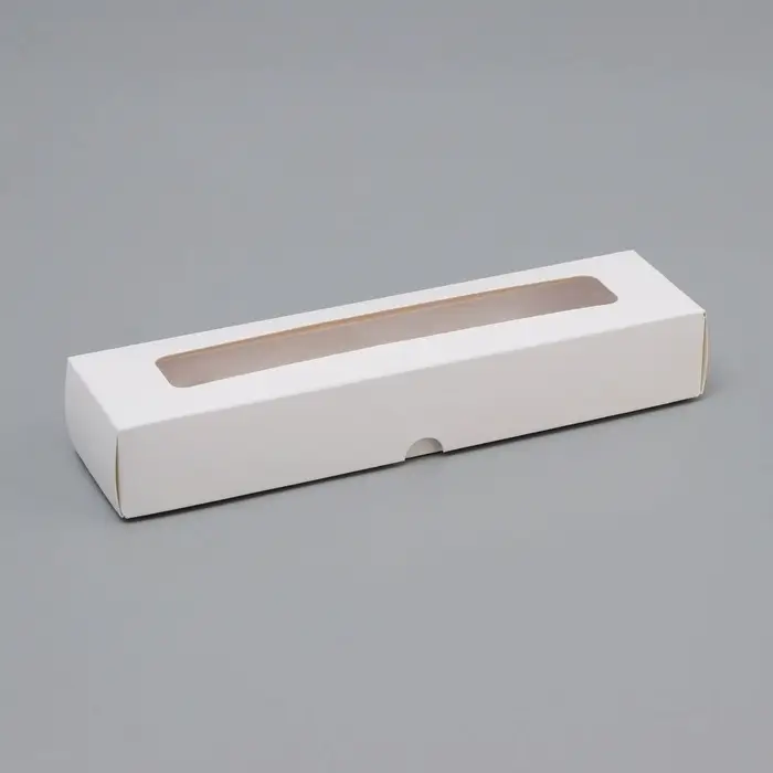 Коробка для 5 конфет с окном, с тонкими разделителями, белый 21×5.5×3.3 см