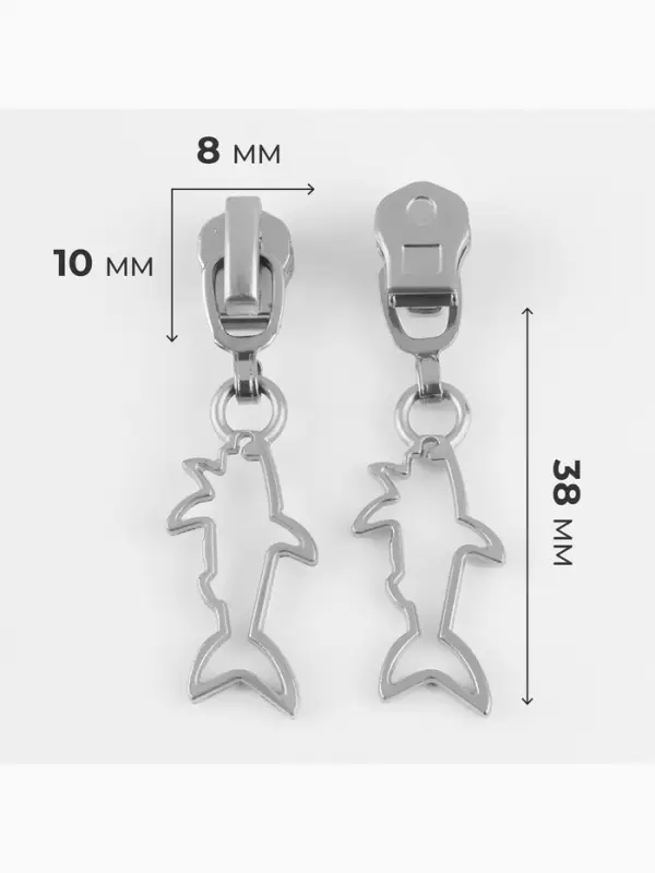 Бегунок для металлической молнии, №3, &laquo;Акула&raquo;, 10 шт., цвет никель
