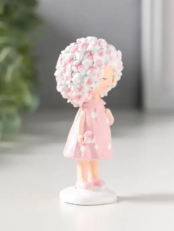 Сувенир полистоун "Малышка с цветочной шевелюрой в розовом платье" 4,5х4х9 см