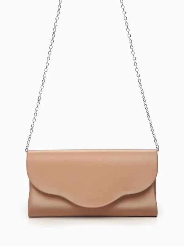 Сумка-клатч женская вечерняя на магните, на цепочке, однотонная, бежевая